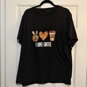 Black Graphic T-Shirt with Coffee Design